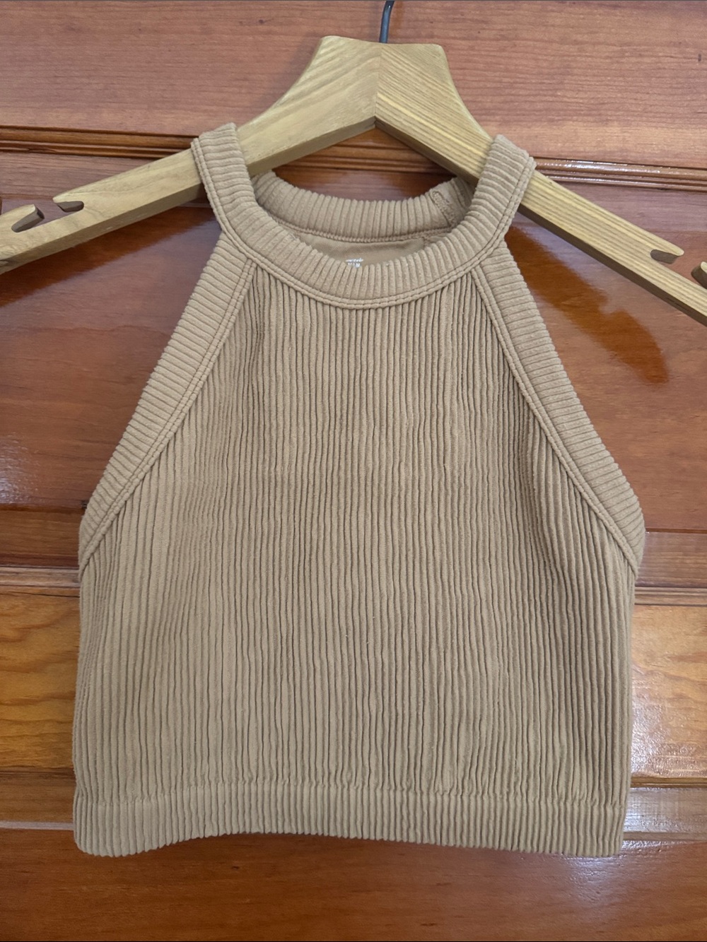 aerie Ribbed Halter Crop Top - Camel Tan